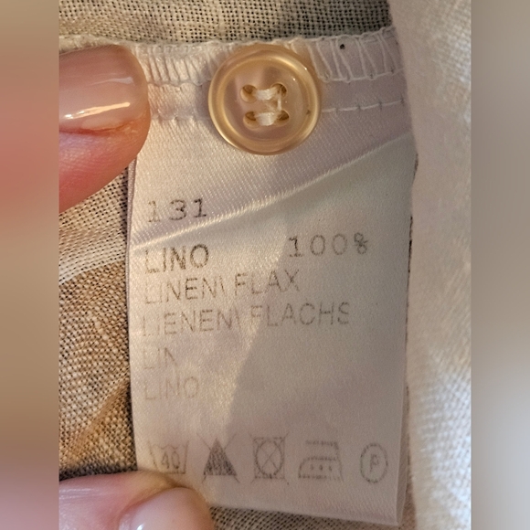 Zanetti Womens Cream Tan Blue Plaid Long Roll Tab Sleeve Linen Blouse Size XXXL - Picture 11 of 12